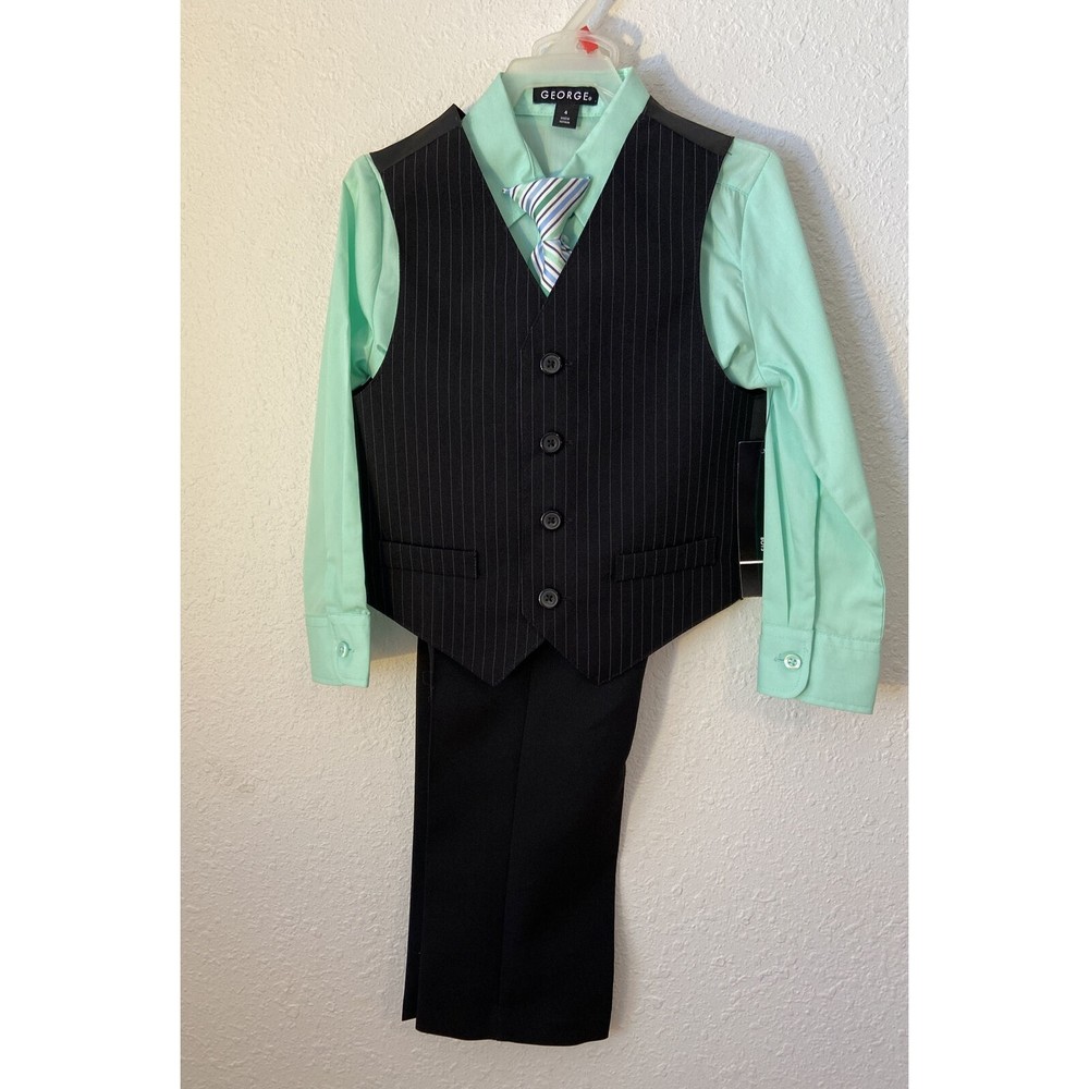 George Boys 4 Piece Suit Pants, Vest, Dress Shirt, Tie Set Size 5 Long Sleeve